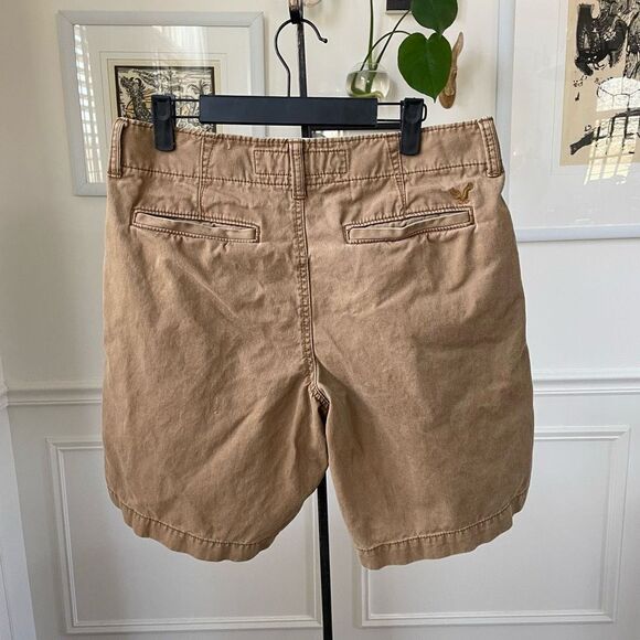 American Eagle Khaki Tan Flat Front Shorts 30 x 9.25” - Picture 2 of 8